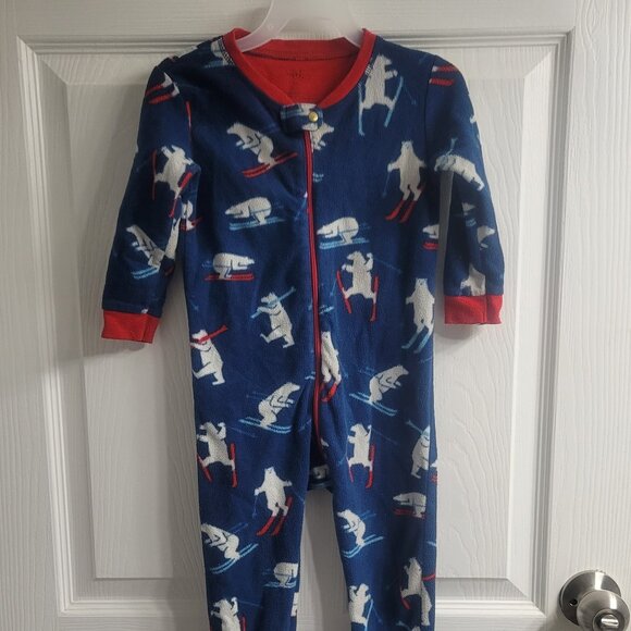 #325 FREE w Purchase Polar Bear Blue Footed Onesie Pj Pajama Sleeper sz 24 Month - Picture 1 of 7